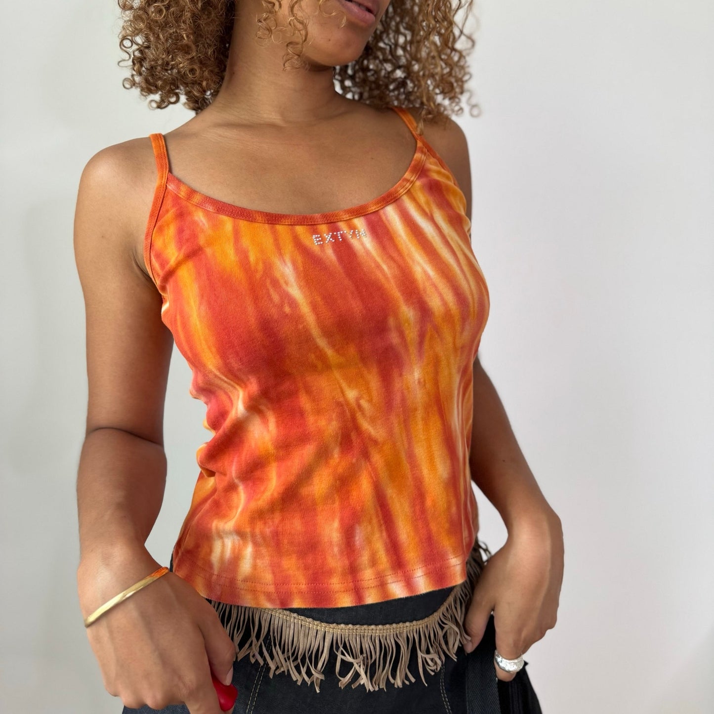 Extyn Orange Tie Dye Cami Top Rhinestone Logo Italian Y2K (S/M)