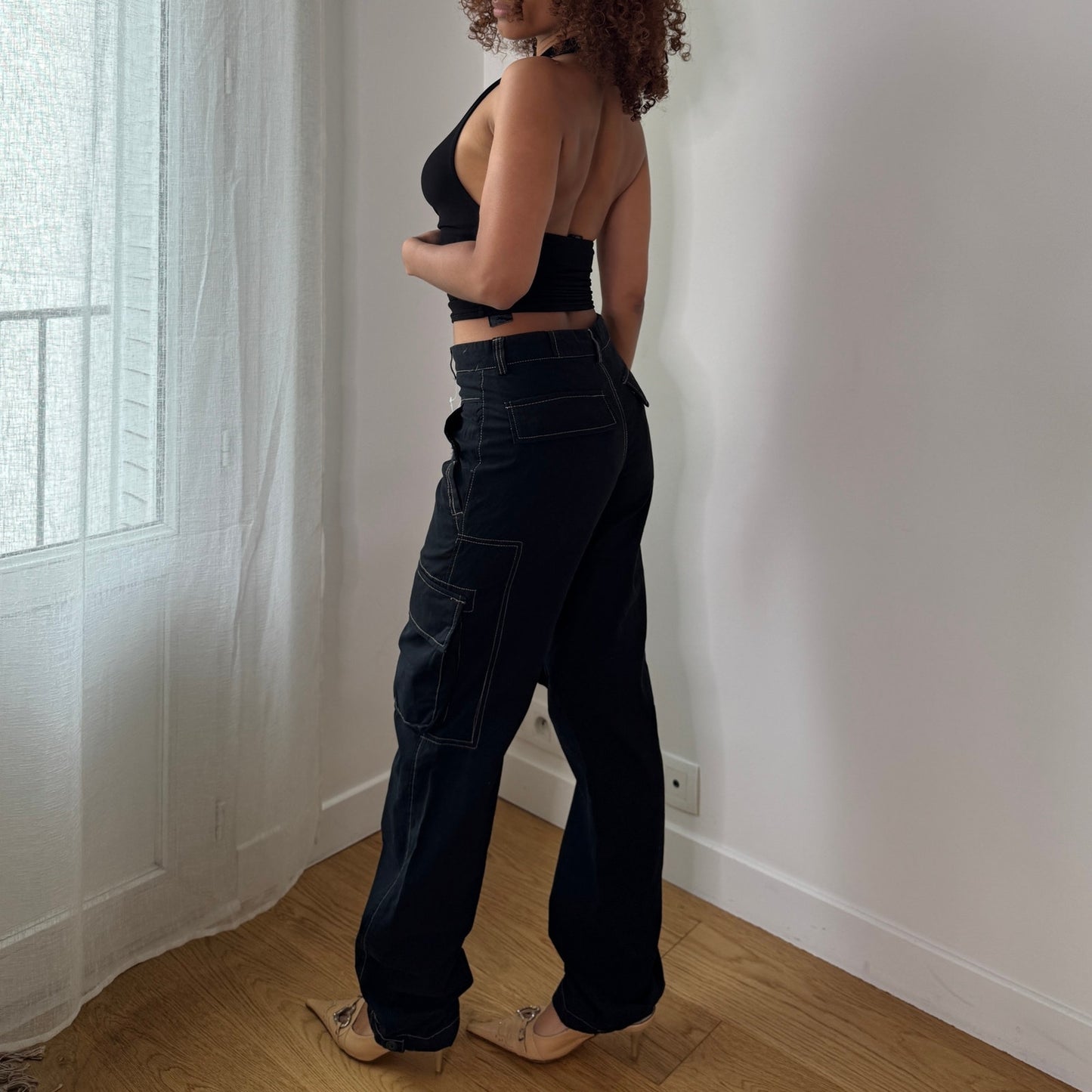 Vintage Black Cargo Pants Y2K Utility Pocket Trousers Euro Vintage (S) ⠀