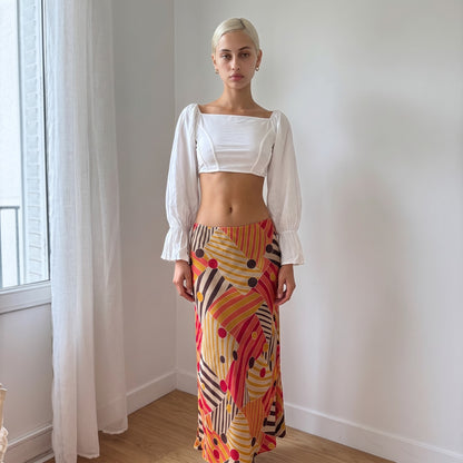 Vintage White Cotton Puff Sleeve Crop Top Square Neck Italian Y2K (S/M)