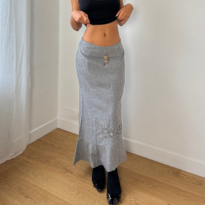 Vintage Euro grey skirt with embroidered floral hem — deadstock (Small)