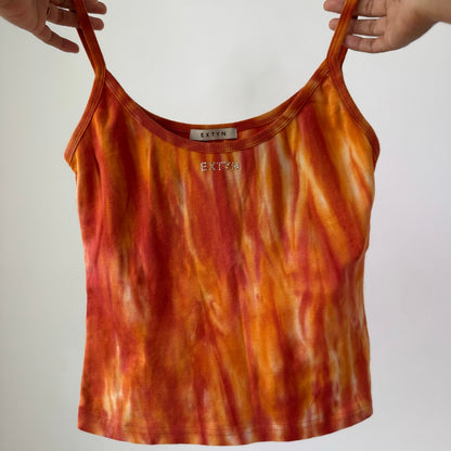 Extyn Orange Tie Dye Cami Top Rhinestone Logo Italian Y2K (S/M)