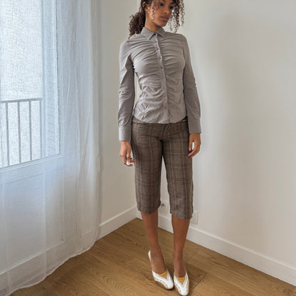 Vintage French grey ruched button-up shirt (XS/S)