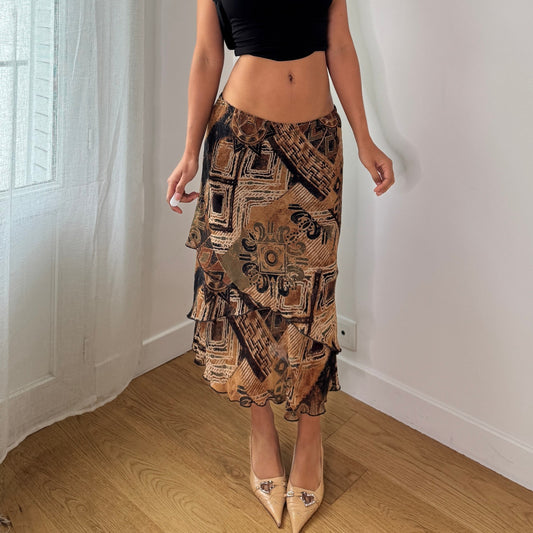 Vintage Tribal Mesh Midi Skirt Y2K Abstract Fairy Grunge Skirt (S) ⠀