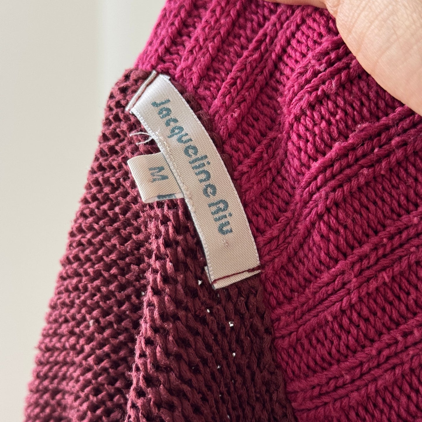 Vintage Jacqueline Riu French ruffled trim knit cardigan in berry & rose (Small)