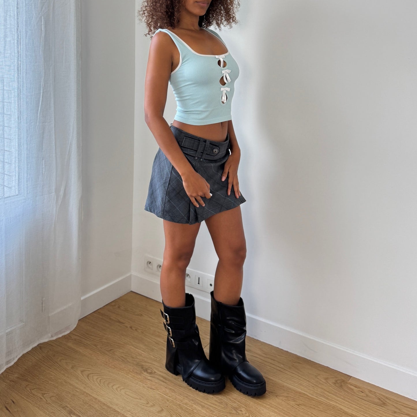 Vintage Esprit Plaid Belt-Detail Mini Skirt (S/M)