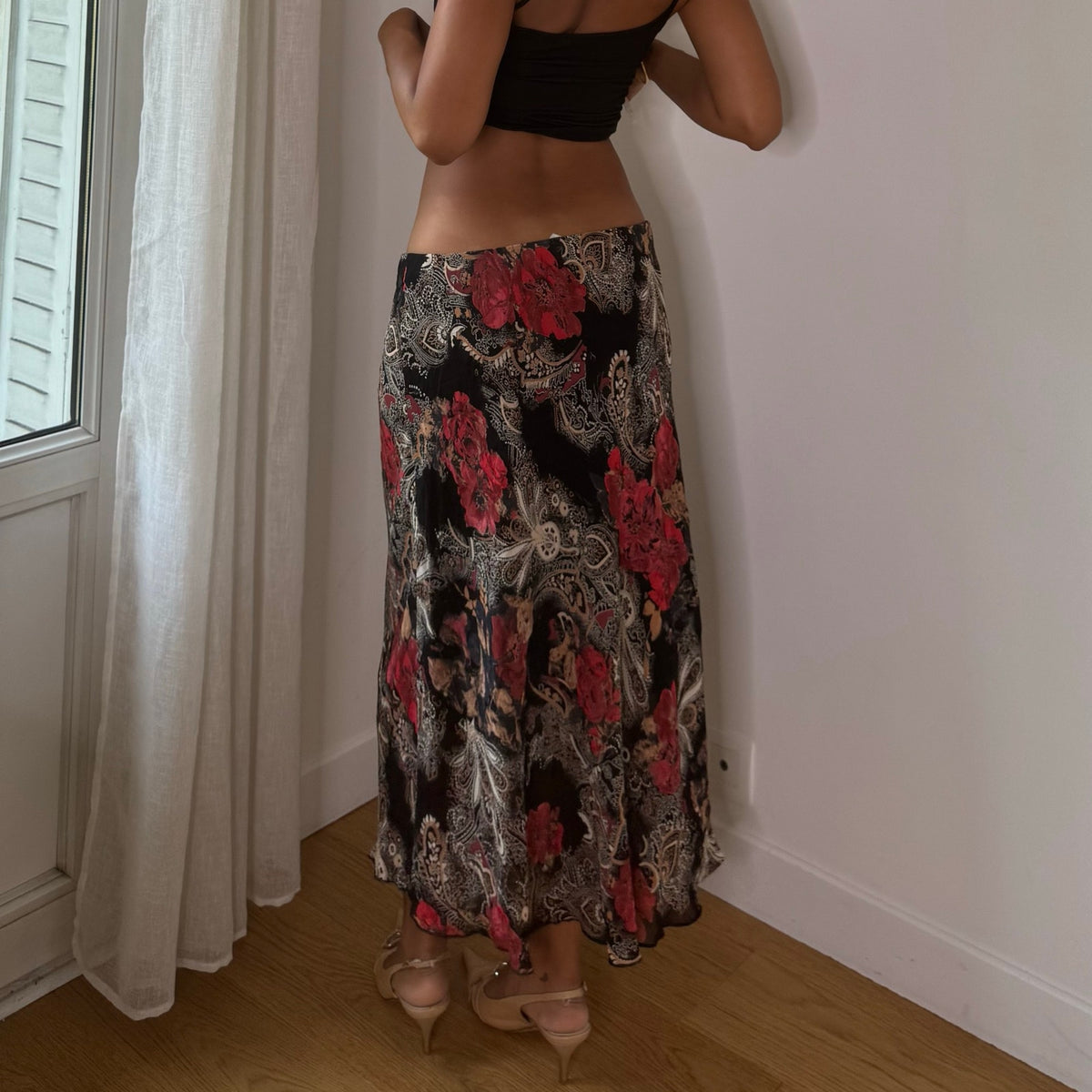 Vintage Italian Floral Paisley Mesh Maxi Skirt (S/M)