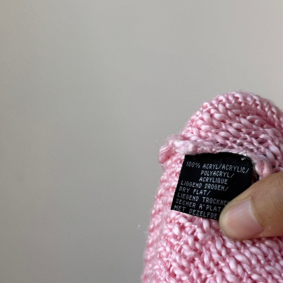 Vintage Pink Fringe Knit Cropped Jacket Zip Up Y2K Euro (XS/S)