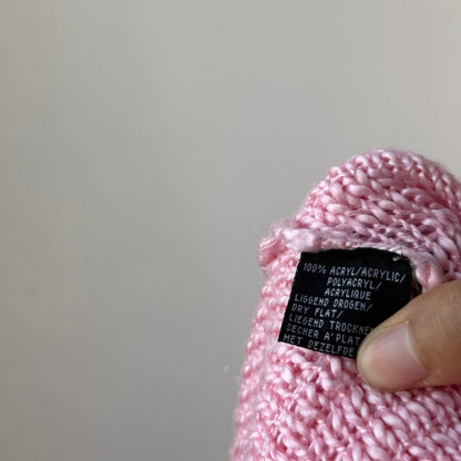 Vintage Pink Fringe Knit Cropped Jacket Zip Up Y2K Euro (XS/S)