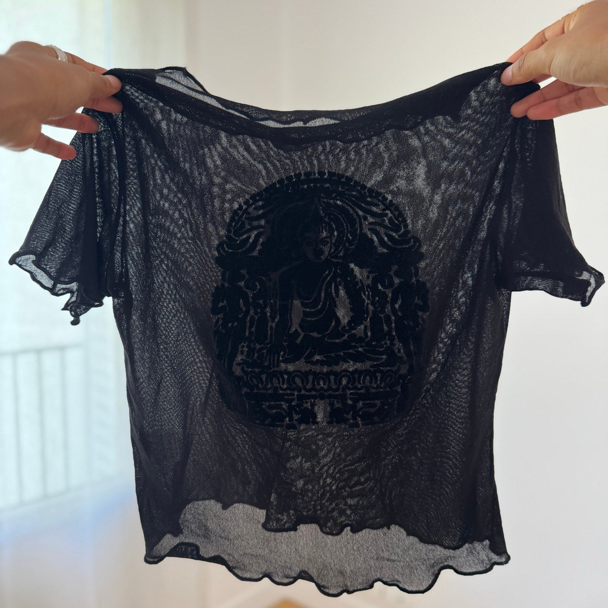 Deadstock Vintage Black Velvet Graphic Mesh Top (S)