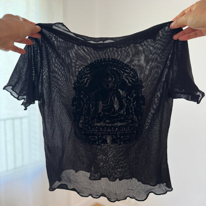 Deadstock Vintage Black Velvet Graphic Mesh Top (S)