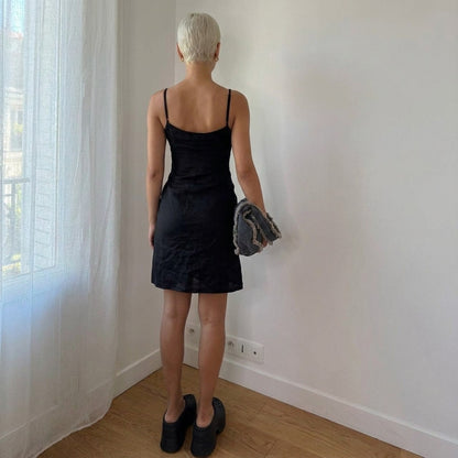 Vintage Black Ruffle Mini Dress (XS)