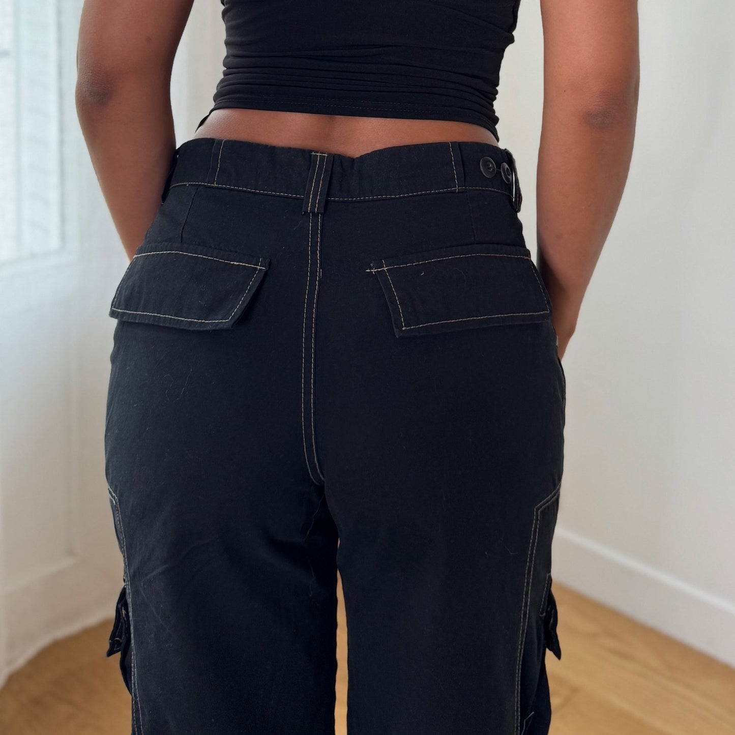 Vintage Black Cargo Pants Y2K Utility Pocket Trousers Euro Vintage (S) ⠀