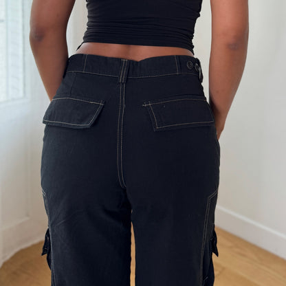 Vintage Black Cargo Pants Y2K Utility Pocket Trousers Euro Vintage (S) ⠀