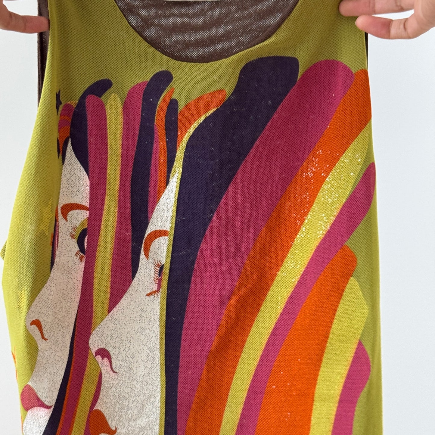 Vintage Italian psychedelic graphic mesh sleeveless top (Medium)