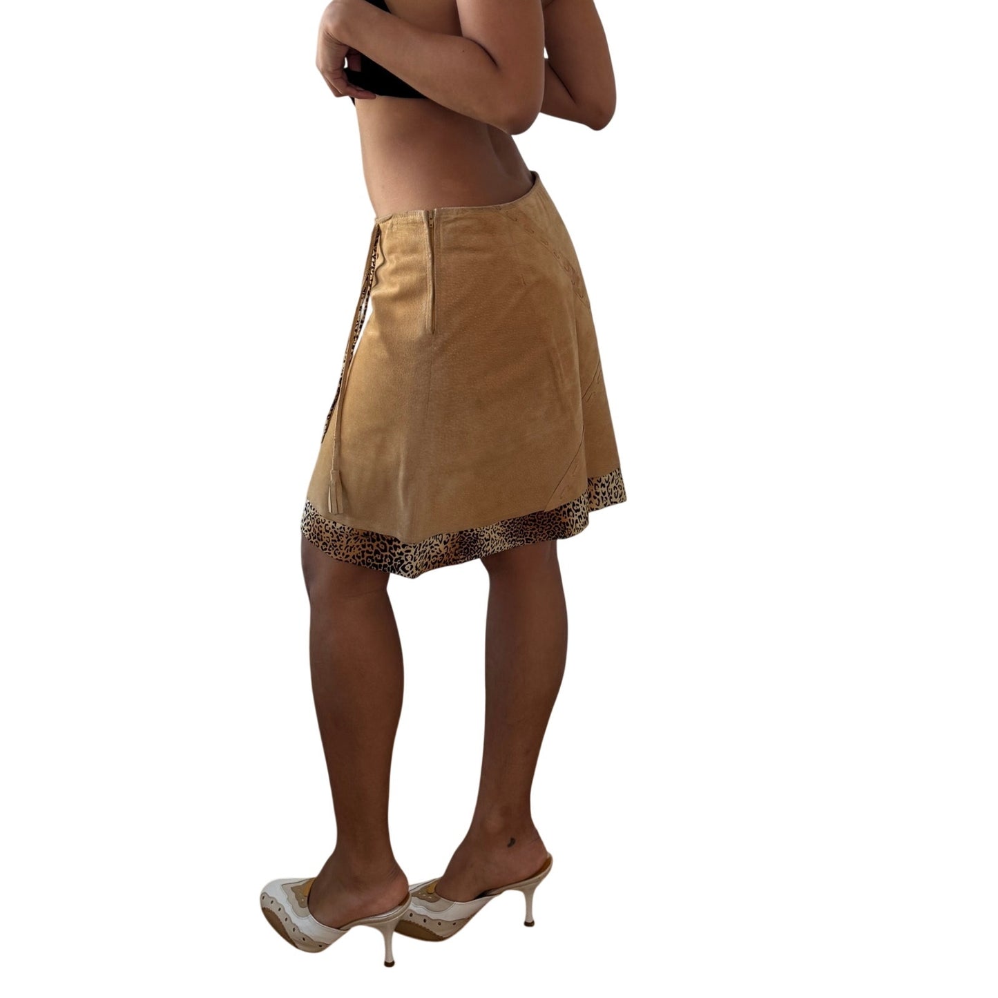 Vintage Camel Suede Leather Mini Skirt (S)