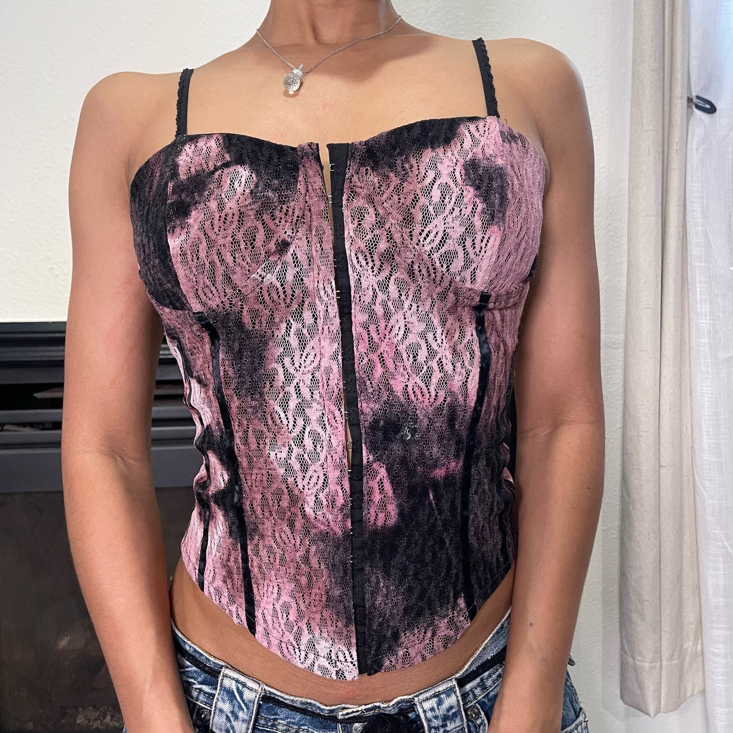 00s abstract floral lace corset bustier top (XS/S)