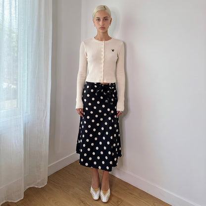 Vintage Italian Black White Polka Dot Wrap Midi Skirt Y2K (S)