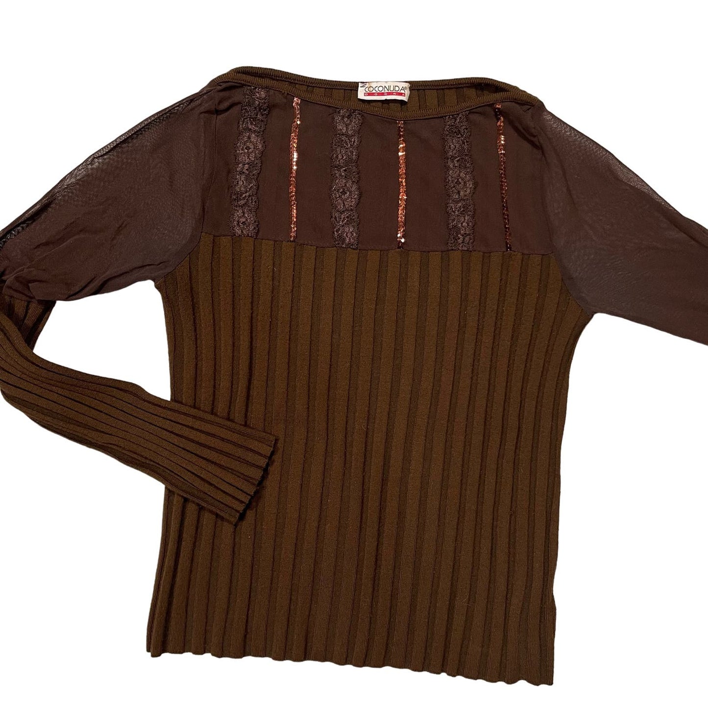 Vintage Y2K Brown Tulle & Knit Sweater (S-L)