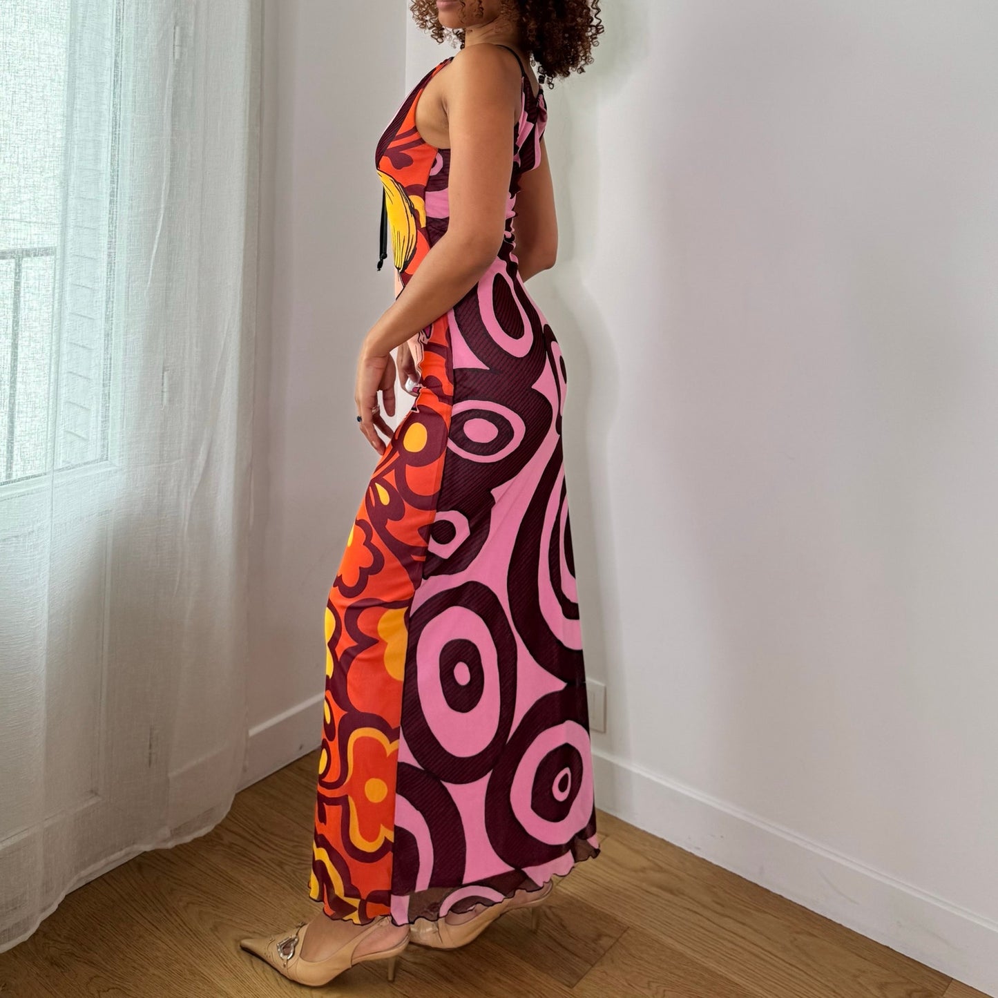 Vintage Morgan Pop Art Mesh Maxi Dress Made in France Y2K (S)