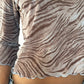 00s brown & blue animal print mesh top (S/M)