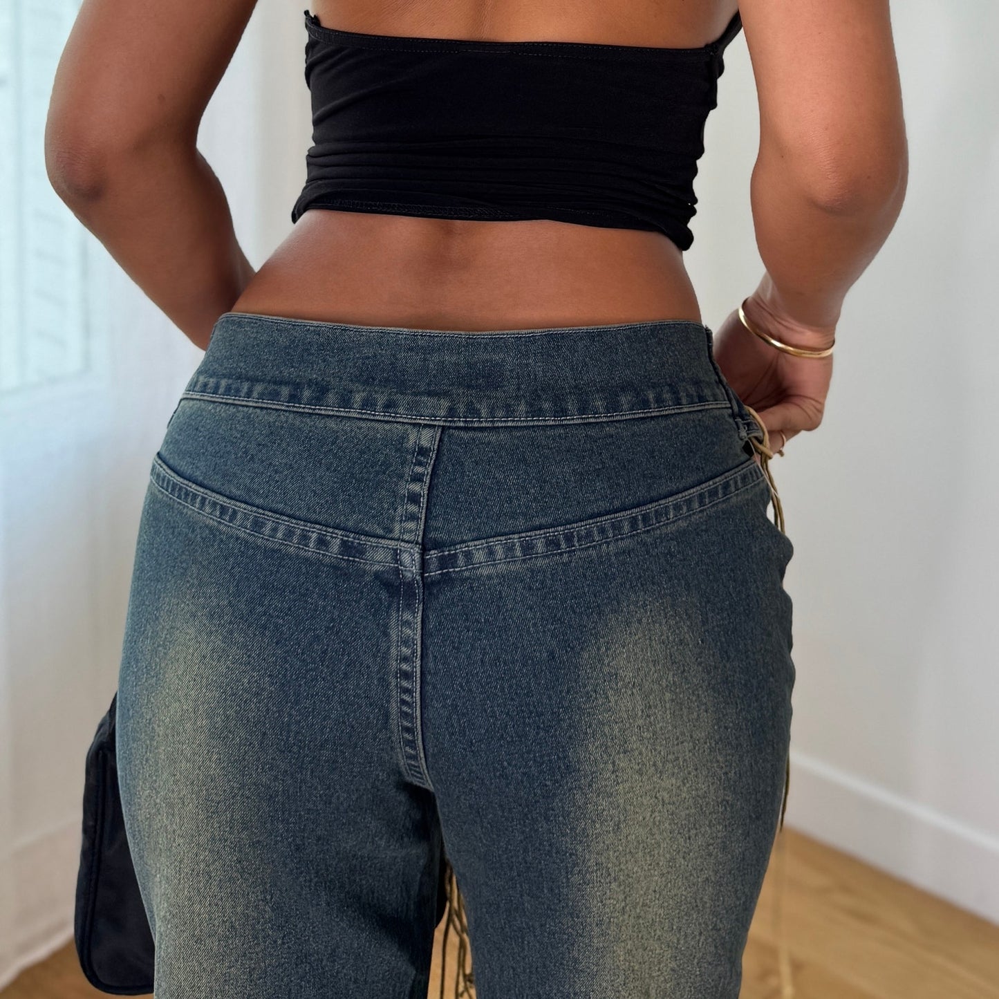 Vintage Low Rise Fringe Jeans Y2K Western Boho Denim (S) ⠀