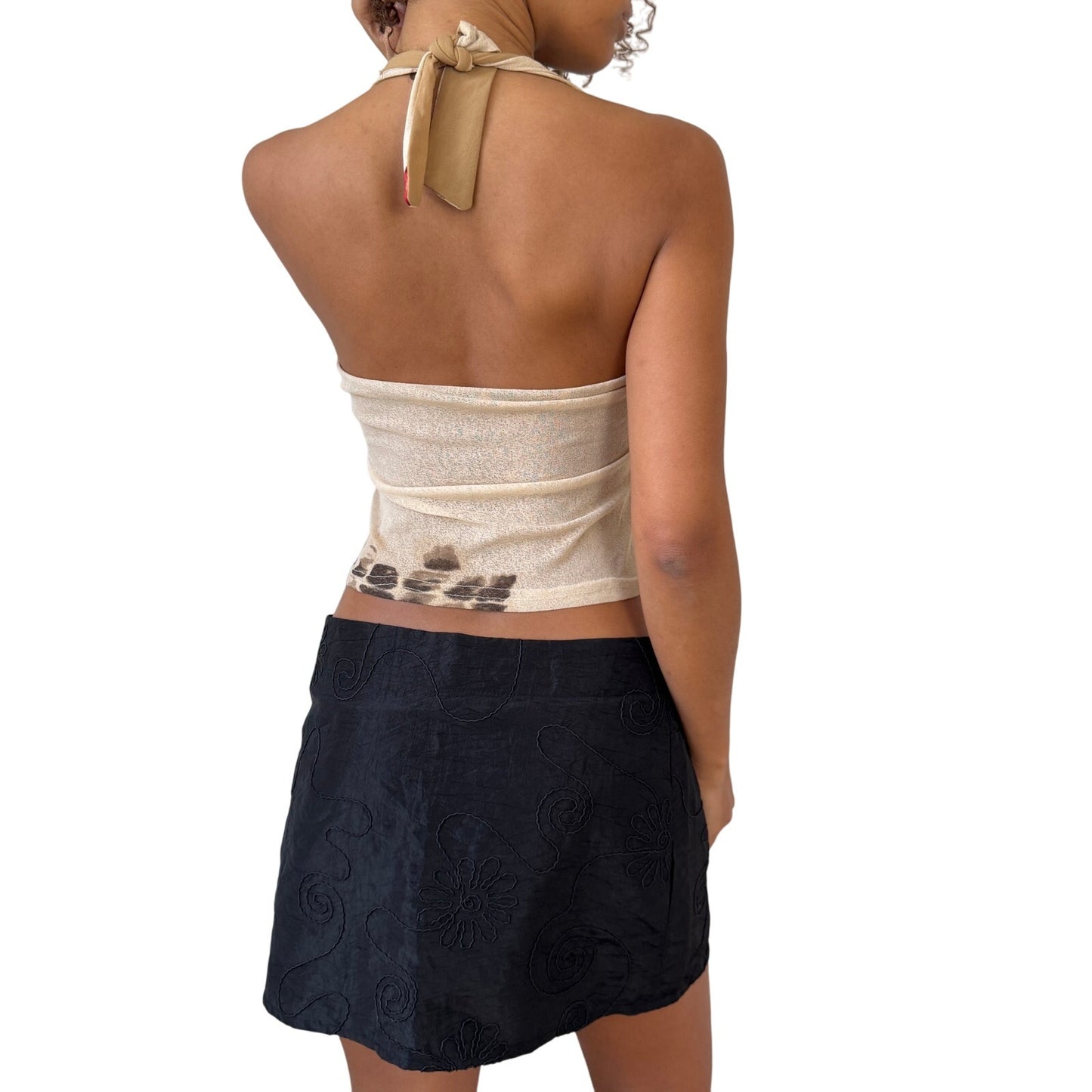 Vintage Italian rose-print mesh halter top (Small)