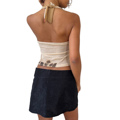 Vintage Italian rose-print mesh halter top (Small)