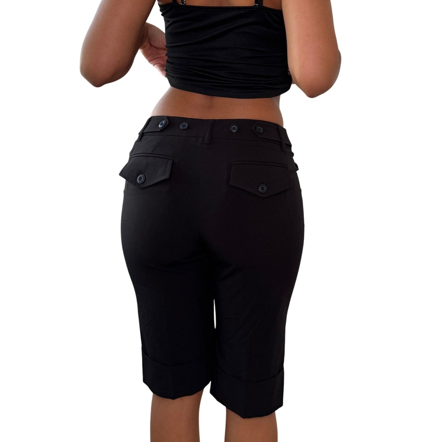 Vintage Black Capri Shorts Button Detail Y2K French (XS/S)