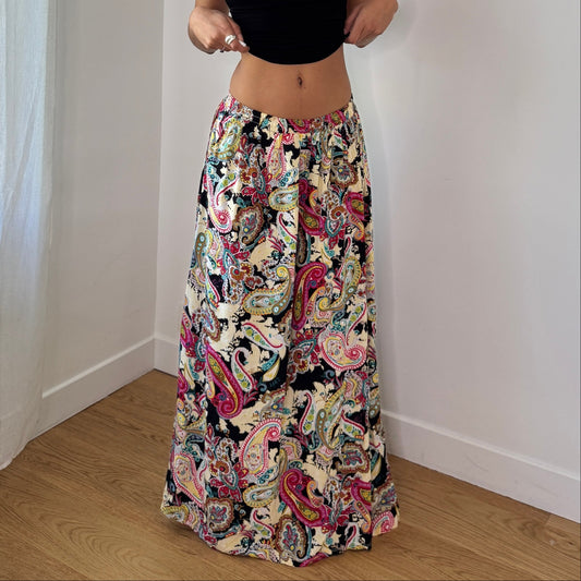 Vintage Multicolor Paisley Maxi Skirt Stretch Waist Euro Y2K (XS/S) ⠀