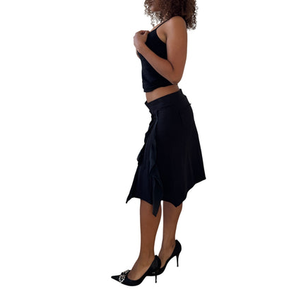 Vintage Cop Copine Euro Y2K Black Ruffle Panel Midi Skirt (Small)