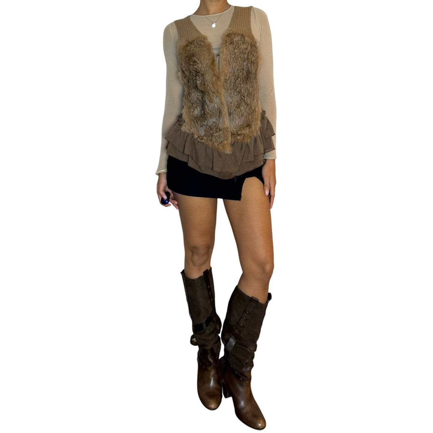 Vintage Euro Brown Fur Vest (S/M)