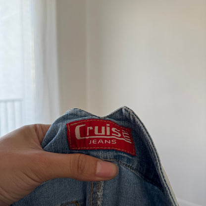 Vintage Light Wash Cargo Denim Jeans Multi Pocket Distressed Italy Y2K (S)