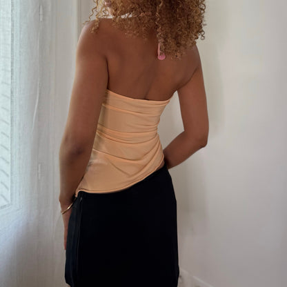 Vintage Peach Orange Pink Paisley Layered Mesh Halter Top Italian Y2K (S/M)