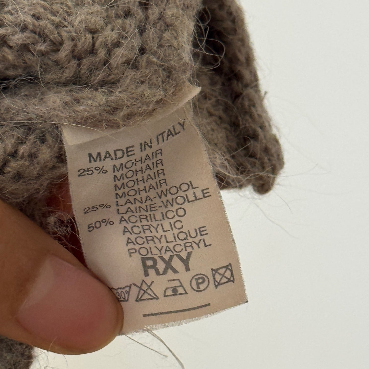 Vintage Italian tan ribbed mohair wool knit top with oversized fold over collar and rosette detail (S/M)