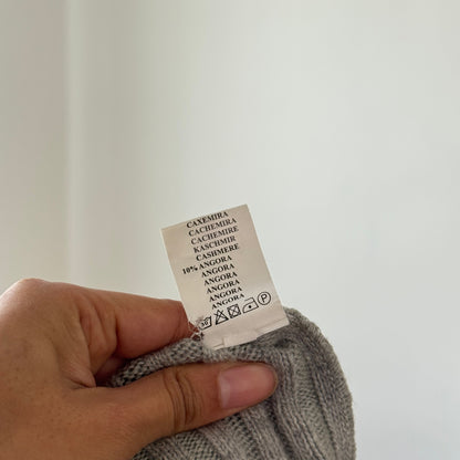 Vintage Italian Grey Sequin Embellished Knit Turtleneck Sweater Wool Angora Blend (S/M)