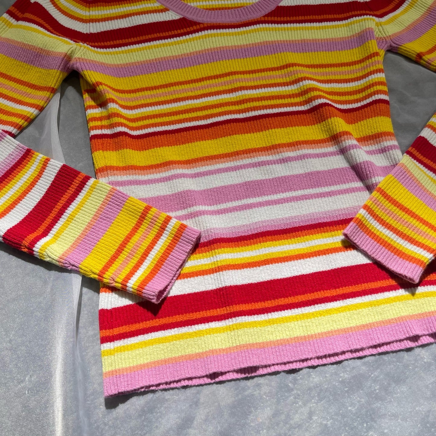 Sourced in Italy - Vintage 00s pink & orange knit striped long sleeves tee (S-M)