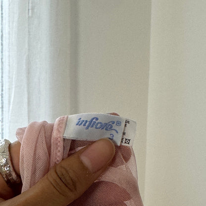 Italian vintage sheer blush mesh cami with pink floral lace panels (S)