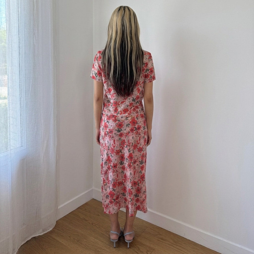 Vintage Pink Red Floral Silk Co-Ord Set by Marella (S) ⠀