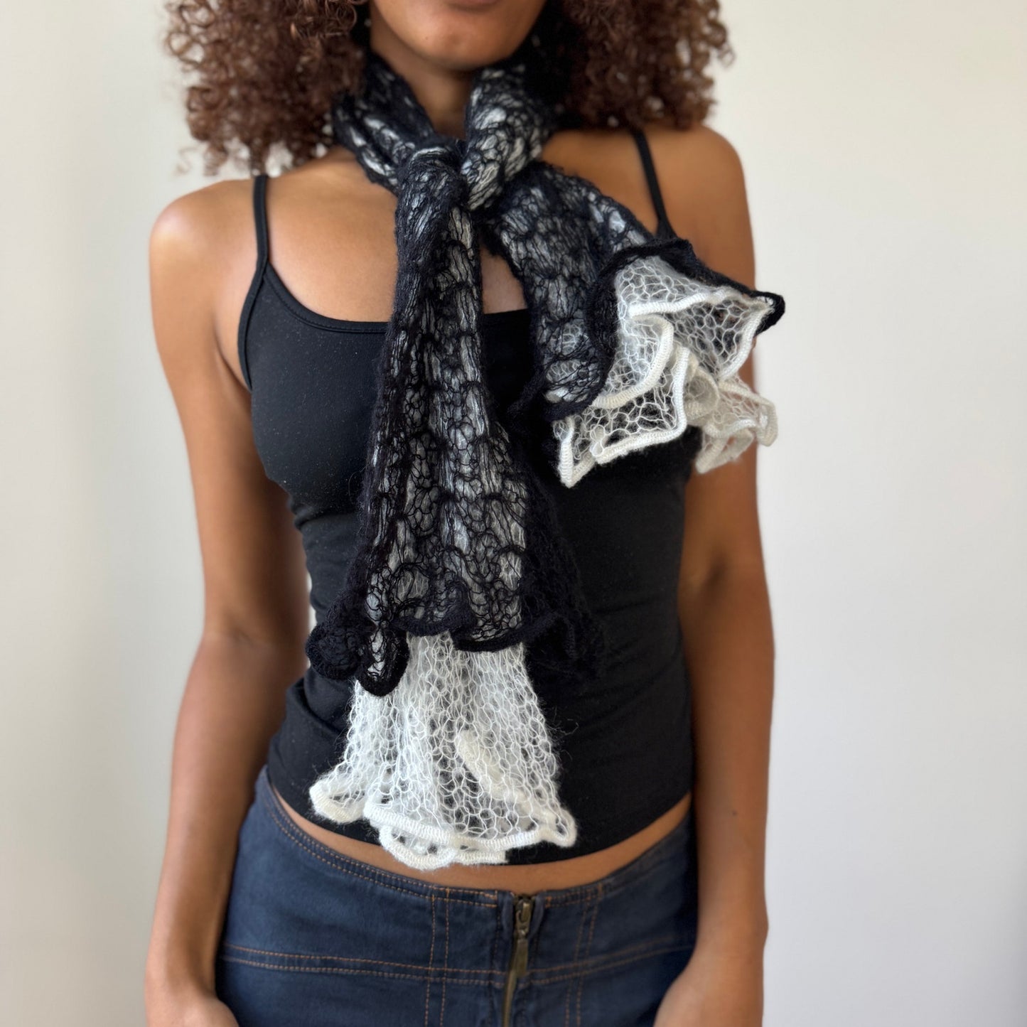 French Vintage Knit Lace Scarf