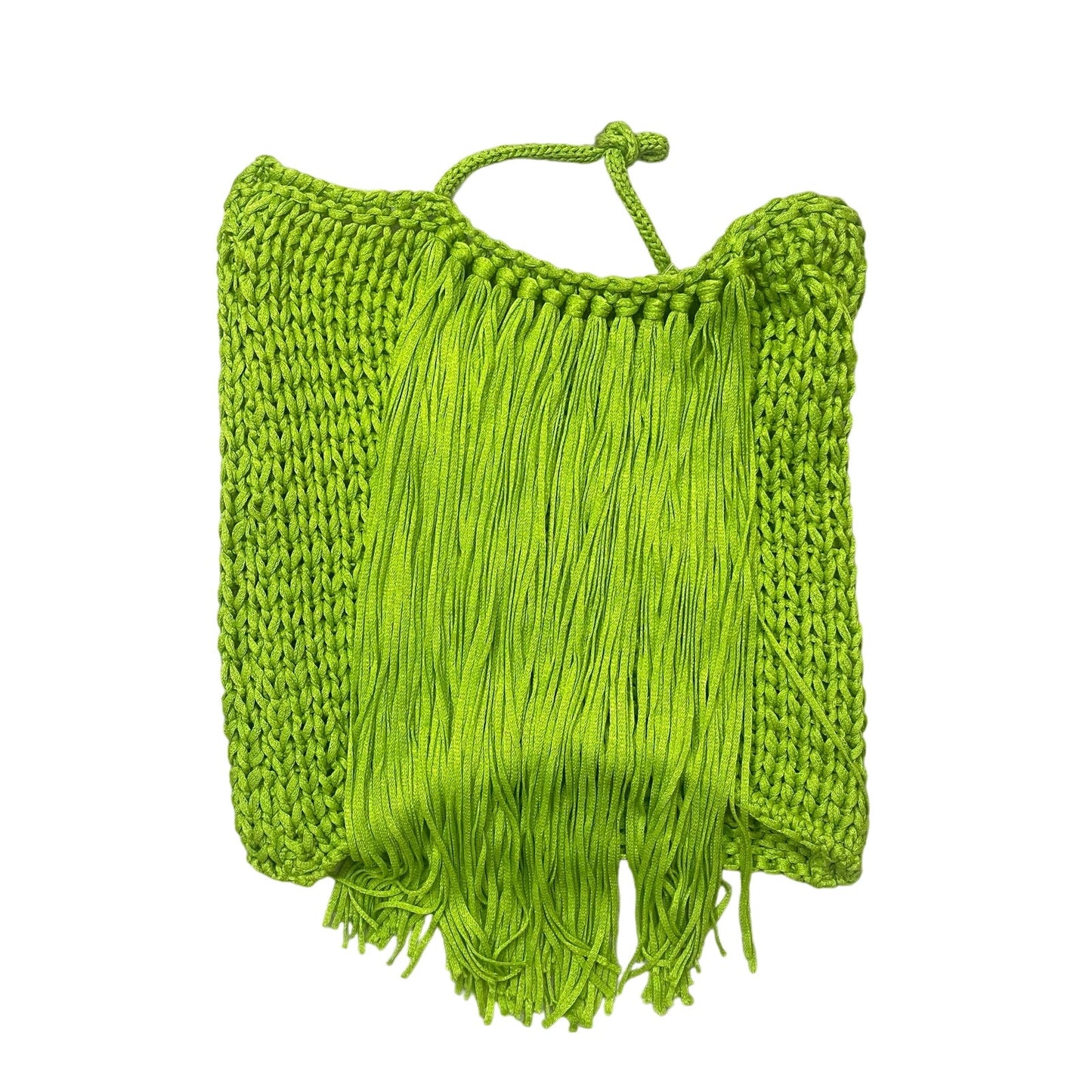 90s lime green knit crochet tube halter top (M)