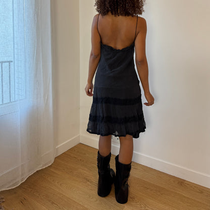 Italian Vintage 100% Silk Tiered Spaghetti-Strap Dress (S)