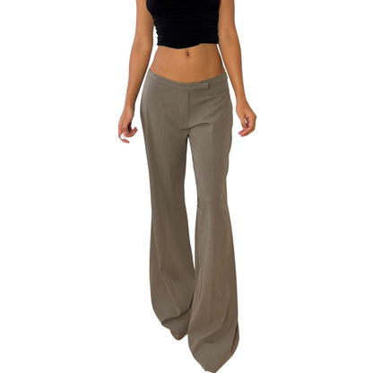 Vintage Italian khaki low rise wide leg trousers deadstock with tag and extended length (S/M)