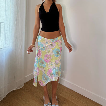 Vintage Pastel Floral Mesh Midi Skirt Italian Y2K (S/M)