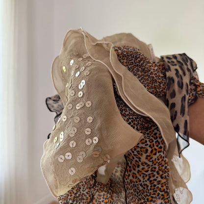 Vintage Silk Leopard Mesh Mini Skirt Ruffle Layer Asymmetrical Italian Y2K (S/M)