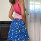 90s Blue Floral Mid Rise Midi Skirt  (XS-S)