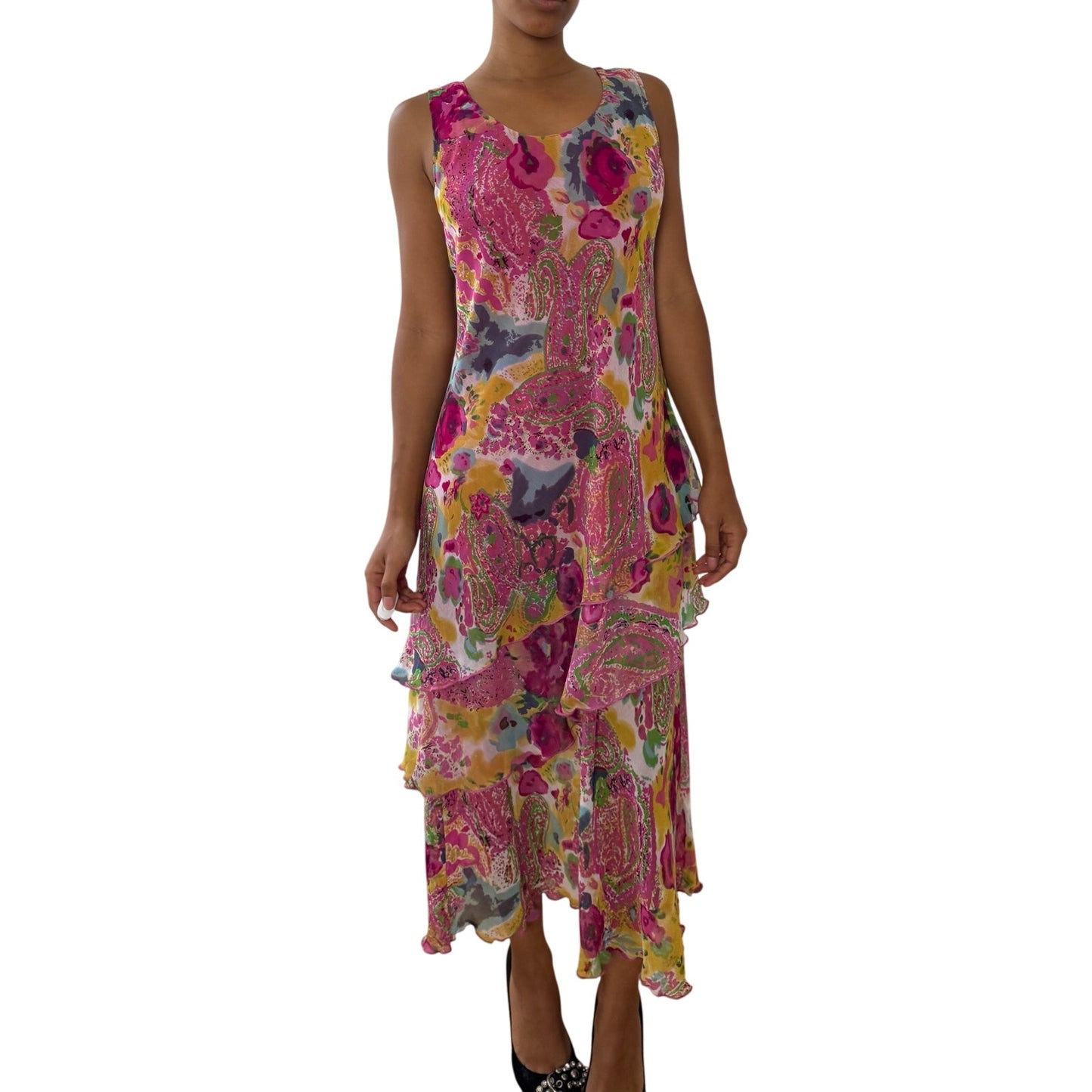 Euro Vintage Floral Mesh Maxi Dress (M)