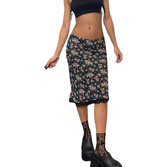 00s Floral Mesh Midi Skirt (XS/M)