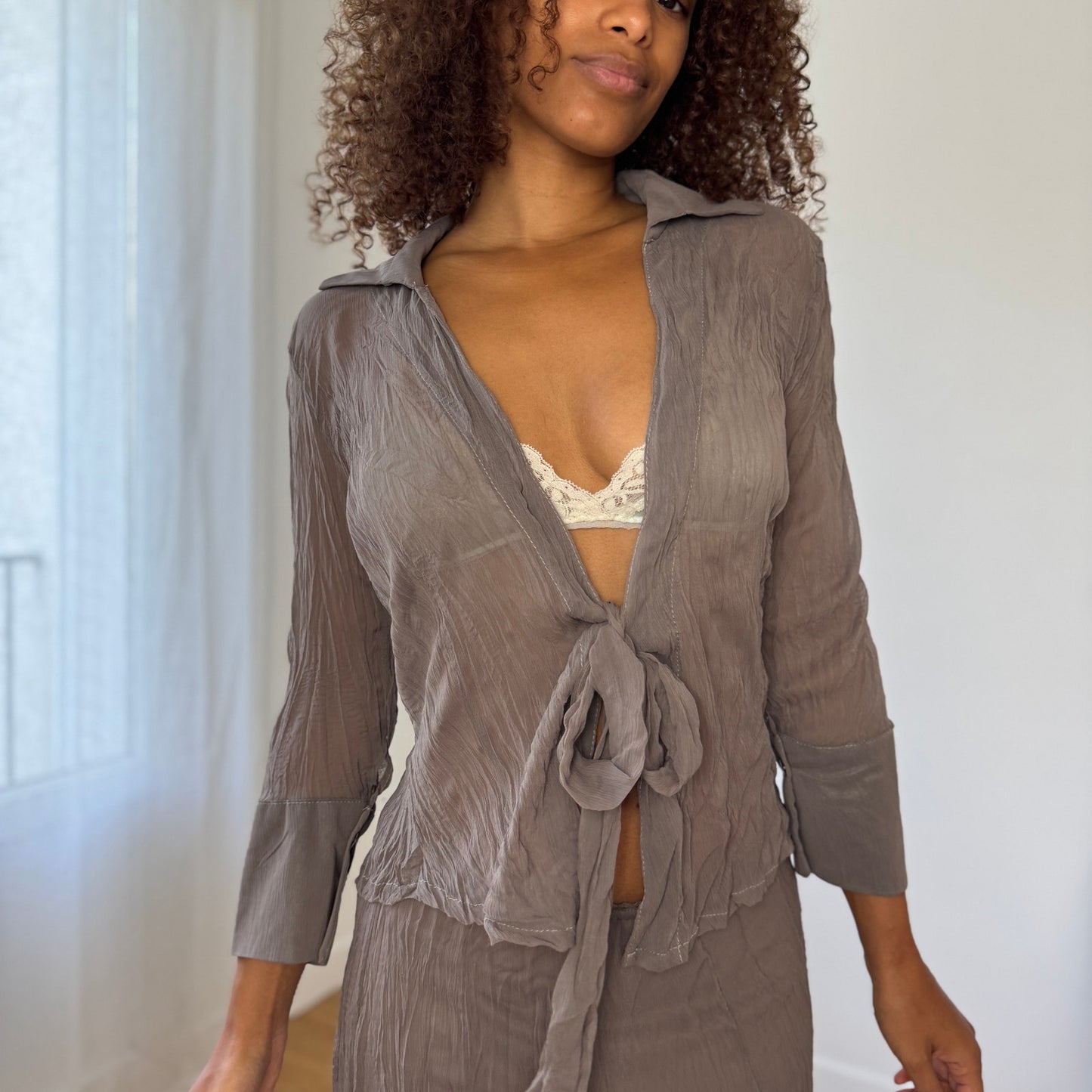 Vintage Italian Mesh Tie-Front Blouse (S/M)