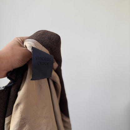 Vintage Italian Brown Tailored Jacket Raw Edge Trim Fitted Blazer (S/M)