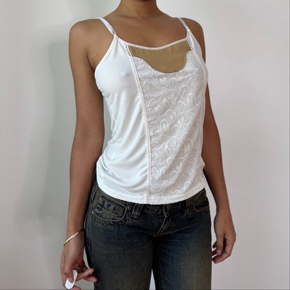 Vintage White Lace Panel Slinky Cami Top Italian Y2K Fairy Top (S/M) ⠀